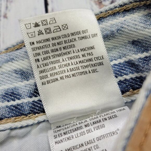 American Eagle Women's Blue 4 Striped Destroyed Ripped High Waist Jean Shorts - Picture 6 of 6